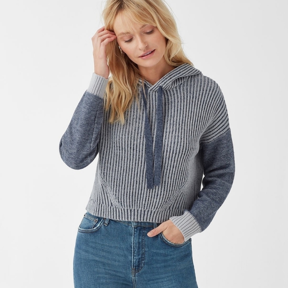Splendid Ashton ribbed navy and white cropped sweater in stardust size L